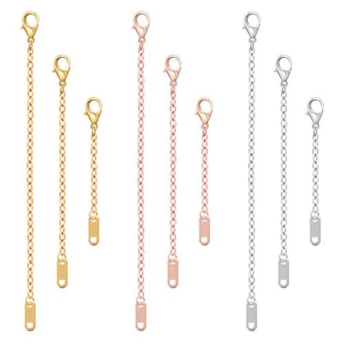 Prasacco 9 extensores de collar, extensores de cadena para collares, delicados extensores de cadena de joyería de acero inoxidable para pulsera y collar de tobillera (oro/plata/oro rosa, 5/10/15 cm)