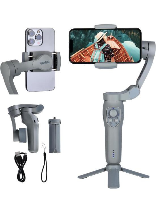 Rollei Steady Butler Mobile 3 SE Gimbal para Móvil, Estabilizador 3 Ejes Ligero y Plegable Compatible con iPhone 16/15/14/13/12 Pro MAX y Android para Grabación de Video TikTok Youtube Instagram Vlog