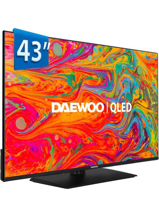 Daewoo 43DM65QV - QLED Smart TV 43 Pulgadas 4K HDR, Dolby Vision & Dolby Atmos, Compatible con Alexa, Peana Central, Diseño sin Marcos