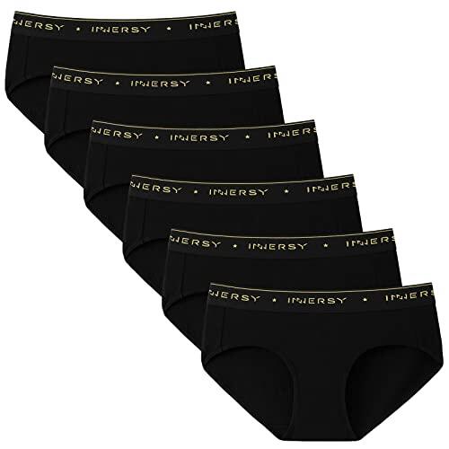 INNERSY Bragas Mujer Algodón Negras Braguitas Deportivas Ropa Interior Comoda Culotte Pack de 6 (M, Negro Deportivo)