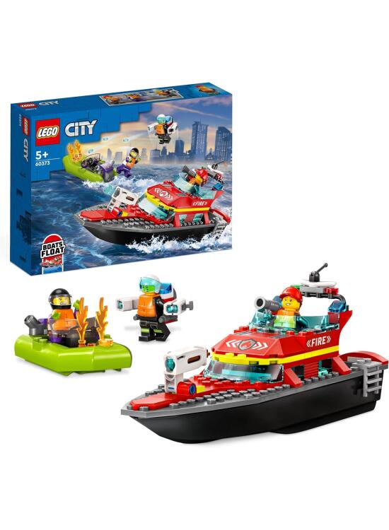 LEGO City Lancha de Rescate de Bomberos y Zodiac, Barcos Flotantes, Mochila Propulsora, Juguetes de Baño para Niños y Niñas de 6 Años o Más 60373