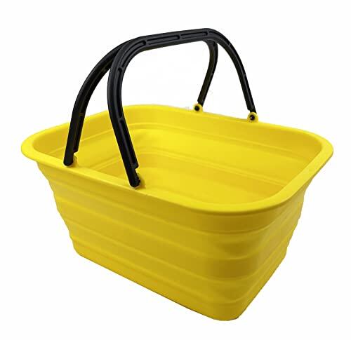 SAMMART Bañera plegable de 12 l con asa, cesta portátil para picnic al aire libre, bolsa de compras plegable, contenedor de almacenamiento para ahorrar espacio (amarillo dorado)