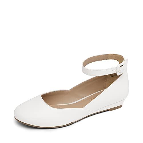 DREAM PAIRS Zapatos Planas Comodas Bailarinas con Cuña Manoletinas con Correa de Tobillo para Mujer Ballet Flat Blanco-PU REVONA-E Talla 38 (EUR)