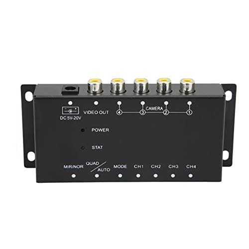 Mini Monitor de Video KIMISS de 4 Canales, Divisor de Video Digital Móvil Mini Divisor de Video de 4 Canales 720P para Autobuses, Camiones Cisterna, Barcos, Yates