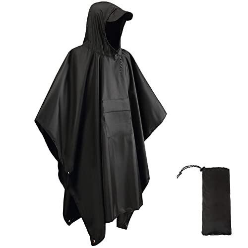 HYCOPROT Poncho de Lluvia Impermeable 210T Oxford Reutilizable, 3 en 1 Multifuncional Chubasquero Transpirable Ultrafino/Toldo Manta/Estera de Camping para Trekking Senderismo Camping Pesca