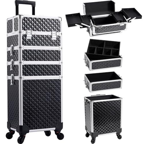 Maletin Maquillaje Maleta Maquillaje Profesional Ruedas Maleta 4 en 1 Maletín Cosmetica Gran Capacidad Caja Maquillaje Maletin para Guardar Maquillaje con Cerradura Organizador de Maquillaje, Negro