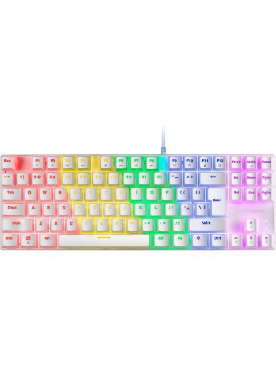 Mars Gaming MK80, Idioma US, Teclado Gaming Mecánico TKL Compacto con Switch Azul, Iluminación Rainbow RGB, Teclas Doble Inyección, Modo Juego y Anti-Ghosting, Multiplataforma, Blanco