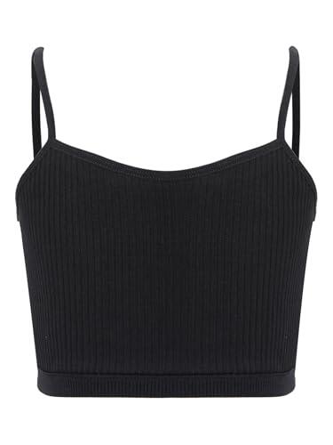 TTAO Camiseta interior de algodón para niña, tirantes delgados, sin vientre, parte superior, camiseta de tirantes, yoga, entrenamiento, ballet, bralette, gimnasia, entrenamiento, Negro , 128-140