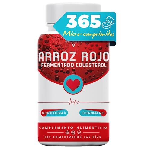 LEVATURA DE ARROZ ROJO - 365 Tabletas (12 meses de suministro) | Levadura Roja de Arroz Colesterol | 2,9 mg de Monacolina K | Arroz Rojo, con Coenzima Q10 | 100% Natural