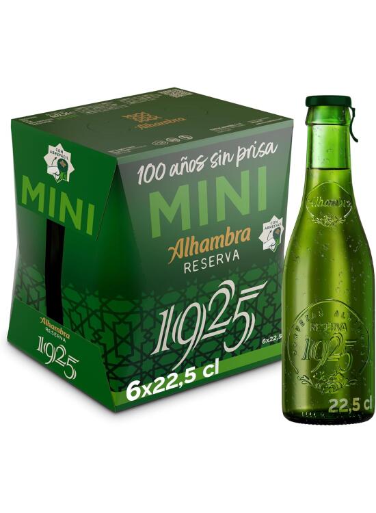 Alhambra Reserva 1925 MINI, Pack de 6 Botellas x 22.5 cl, Cerveza Alhambra Extra de Fermentación Lenta, 6.4% Alcohol
