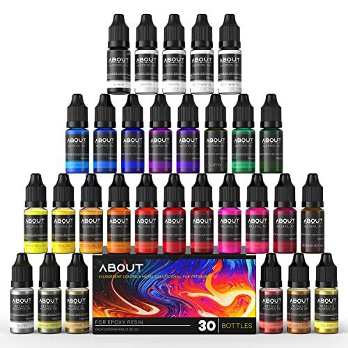 Juego de 30 colores de tinta de alcohol, resina epoxi concentrada, tinte de resina alcohólica para manualidades, pintura y joyas, 10 ml cada uno