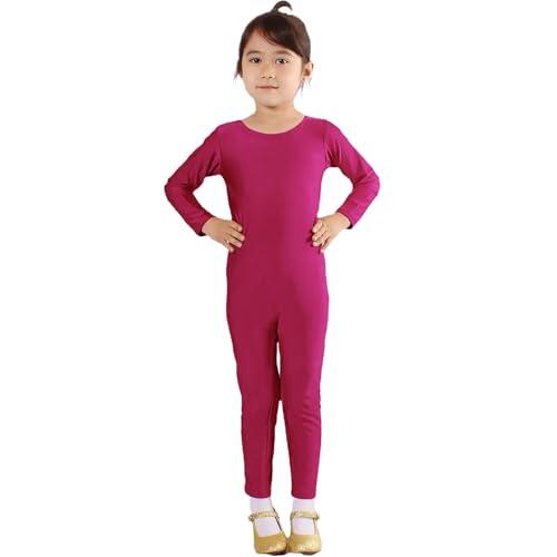 Carnavalife Bodies de Danza para Ballet, Mono de Manga Larga con Cremallera, Leotardo Body Nude para Gimnasia Deportiva Rítmica, Jumpsuit Niña Elástico Bailarina Yoga 1-12 años (10-12 años, Fucsia)