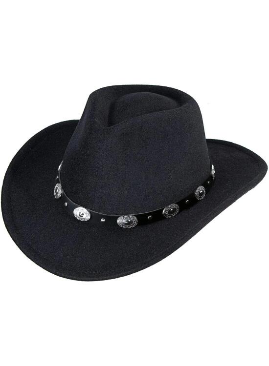 INOGIH Sombrero de vaquero occidental para mujeres y hombres, sombrero Fedora con cierre de meter, sombrero Fedora de ala ancha para exteriores (M)