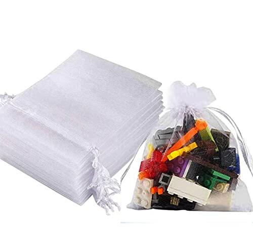 Intckwan 50 bolsas de organza blancas, 9 x 12 cm, de organza, regalo, joyas, bodas, caramelos, con cordón de satén, para festivales, fiestas y bodas