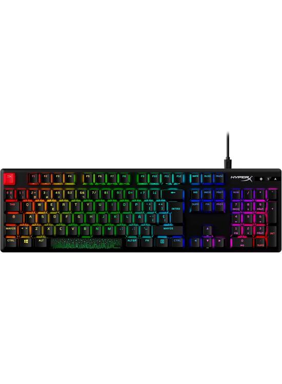 HyperX Alloy Origins PBT - Teclado mecánico para Juegos, Teclas PBT, RGB, Teclas HyperX Red, Cuerpo de Aluminio Duradero, Patas Ajustables, Negro (QWERTY Español)