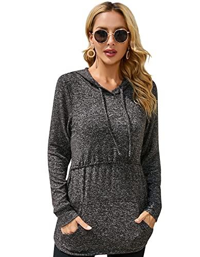 Sosolism Sudaderas con capucha de lactancia para invierno, sudadera de maternidad de manga larga para mujeres embarazadas, camisetas de embarazo, gris, L