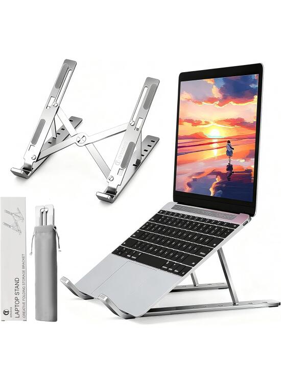 AiTodos® Soporte Portatil, Aleación de Aluminio, Antideslizante, Soporte Portátil Plegable, Ventilación y Disipación de Calor, Ajuste de 6 Engranajes-Soporte para Computadora Portátil,Laptop Stand