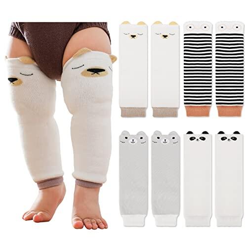 Paquete de 4 Calentadores de Piernas para Bebés Pequeños, Lindos Calentadores de Piernas Largos con Patrón de Animales, Protector de Rodilla para Bebés, Niños Pequeños, Niñas, Niños de 0 a 5 Años