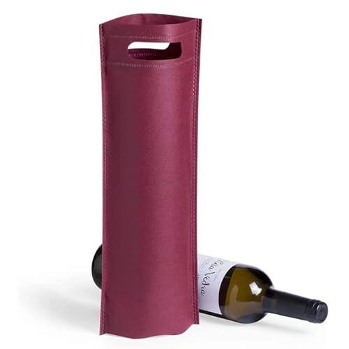 VINAK - Pack de 10 | 50 | 100 | 200 Bolsas de Botella de Vino en Tela no Tejida (Non-Woven) termosellado de Alta Resistencia con asa | Bolsas para Botellas perfectas para Regalo (10, Burdeos)