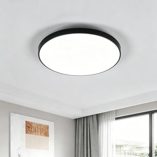 SENQIU Lampara LED Techo Moderno 24W 6500K Blanco Frio Plafon Led Techo Redondo Negro IP54 Impermeable Luz Led para Baño, Cocina, Pasillo, Sala de Estar, Ø27cm