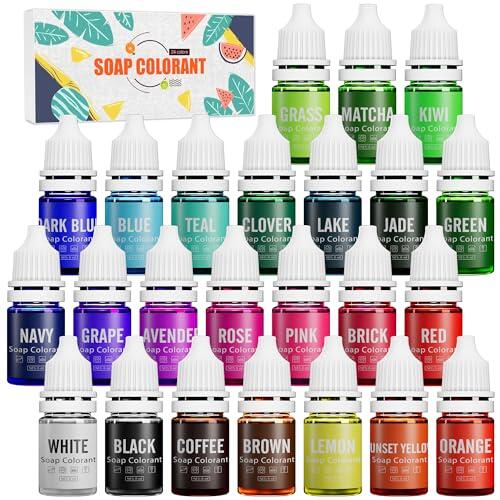 Colorante de Jabón - 24 Colores Tinte Líquido para Fabricación de Jabón y Bomba de Baño - Concentrado Grado Alimenticio para Elaboración de Jabones Artesanales, DIY y Manualidades