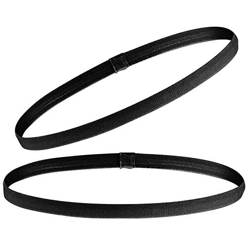 2 diademas elásticas deportivas - Cinta antideslizante para el pelo para niños, hombres, niños y mujeres (negro)