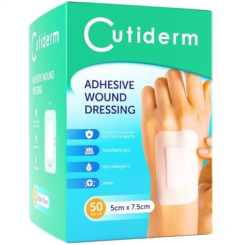 Cutiderm Apósito adhesivo estéril para heridas, 5 cm x 7,5 cm, caja de 50