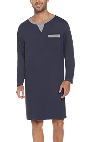 Pijama Larga Hombre Algodón Camisetas de Pijama Hombre Manga Larga Camisa de Dormir Ropa de Dormir Pijama Sexy Casual Cómodo Azul Marino-B L