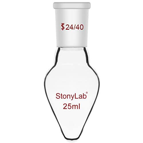 stonylab Matraz de Recuperación, Pared Pesada Matraz de Evaporador Rotativo de Vidrio Borosilicato de Cuello Único con Junta Externa Cónica 24/40 Estándar, Matraz Lab en Forma de Pera, 25 ml