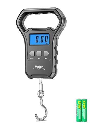 Balanza de Pescado, 110lb/50kg Balanza de Equipaje Colgante Balanza de Pesca con Pantalla LCD Retroiluminada, Balanza de Equipaje para Maleta con Asa Grande, Balanza Postal Digital Regalos de Pesca