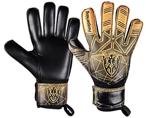 Keeperking Guantes de portero de fútbol para adultos, niños y adolescentes, con y sin protección de dedos, protección de dedos desmontable, unisex, 4 mm (6, dorados)