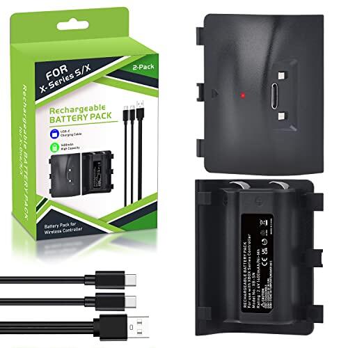 Uwayor Para Xbox 1400mAh Paquete de 2 Batería Recargable para Controlador Xbox Series X y S Con Adaptador USB-C