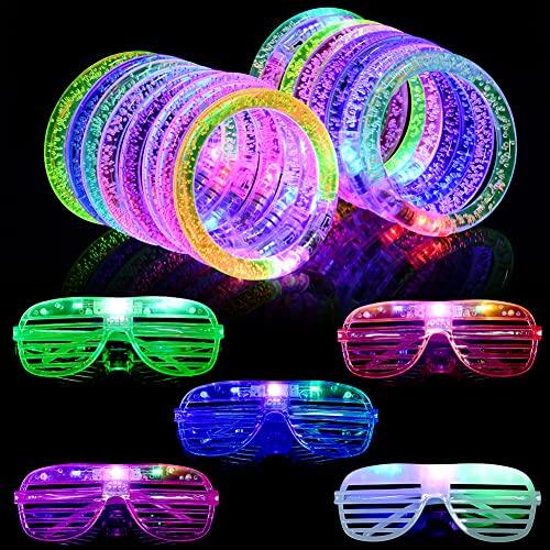 AUAUY 15 Piezas Conjunto de Pulsera LED & Gafas de Fiesta, Pulseras Fluorescentes, Gafas de Neón, Decoración de Fiestas,para Fiestas, Cumpleaños, Cosplay, Concierto en Vivo, Vestido Elegante