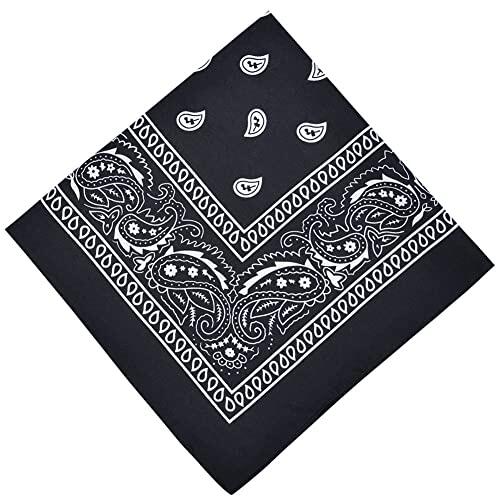 Aomig Pañuelos Cabeza Mujer, Pañuelo Pirata con Diseño Único Estampado, Bandana Hombre de Moda y Deporte, Pañuelos de Colores Unisex para Cuello, Cabeza, Muñeca, Adultos y Niños, 54 X 54 cm (Negro)