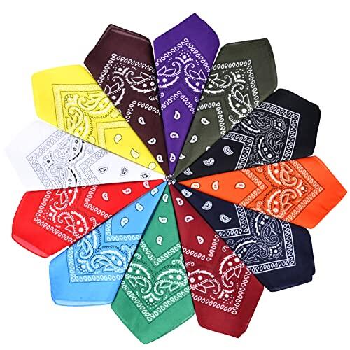 Aomig Pañuelos Cabeza Mujer, 12pcs Pañuelo Pirata con Diseño Único Estampado, Bandana Hombre de Moda y Deporte, Pañuelos de Colores Unisex para Cuello, Cabeza, Muñeca, Adultos y Niños, 54 X 54 cm