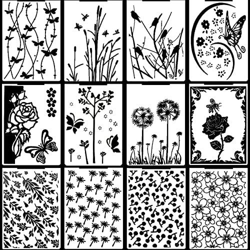 12 Piezas Carpetas de Relieve Plástico Carpeta de Embossing, Plantilla transparente para sobre de tarjeta de papel de álbum de bricolaje (14.8 x 10.5 cm) (Estilo 1)