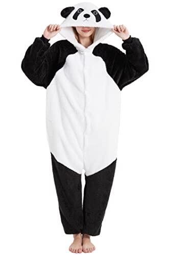 LATH.PIN - Pijama unisex para adulto con diseño de panda, disfraz de animal para cosplay, Halloween y carnaval, para invierno, Negro , S