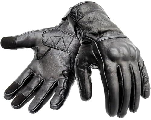 Hand Fellow Guantes de Piel de Primera Calidad para Motocicleta, de Carreras para Hombre, Guantes de equitación ATV (L)