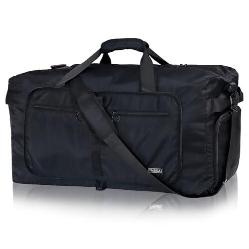 Fmeida Bolsa de Viaje Grande 65L con Compartimento para Zapatos, Plegable Bolsa Viaje Impermeable Ligera Bolsas de Viaje para Hombre y Mujer - Negro