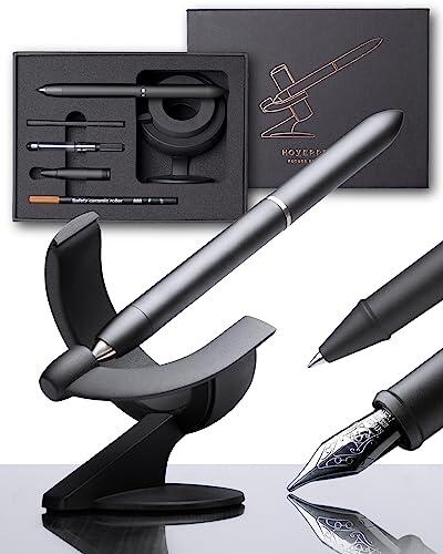 novium Hoverpen 3.0 - Pluma estilográfica minimalista de lujo y bolígrafo giratorio, estética futurista, bolígrafo ejecutivo giratorio gratis, regalos (Deep Black)