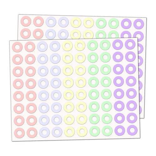 800 Piezas, Arandela Adhesivas para Hojas Archivador Anillas Refuerzo - 5 Colores