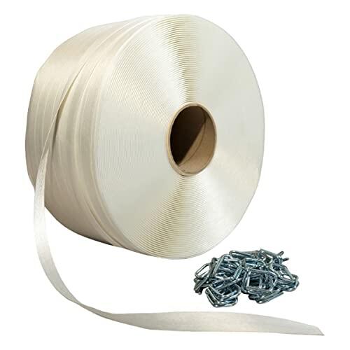 Pack 1 Fleje hilo a hilo 19 mm x 600 m + 250 hebillas - Fleje textil de alta resistencia 550kg - TECPLAST PFF1