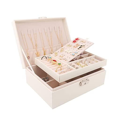 talifoca Joyeros Mujer, 2 capas Caja Joyero organizador de Joyas de Cuero PU, Organizador Joyas para Pendientes, Anillos, Aretes, Pulseras y Collares