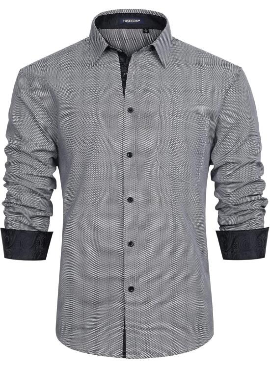 HISDERN Camisas Manga Larga para Hombres Formal Elegante Clásica Camisa de Algodon Camisas Casual para Hombre