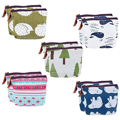 Rebanky 10 Piezas Mini Monedero de Lona con Cremallera Monedero Lona Pequeño Mujer Mini Bolso de Monedas Simple para Monedas Llaves Cosmético,5 Estilos