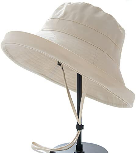 Sombreros de sol para mujer 100% algodón de ala ancha, sombrero tipo bucket para jardinería, protección solar para viajes, plegable, gorra de playa para mujeres - ala plegable, Beige, 5