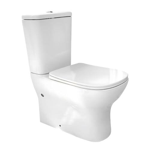 Inodoro Completo, PRAGA Adosado a pared completo con Taza Rimless | Incluye Cisterna con Mecanismo ECO y Tapa Amortiguada de UF