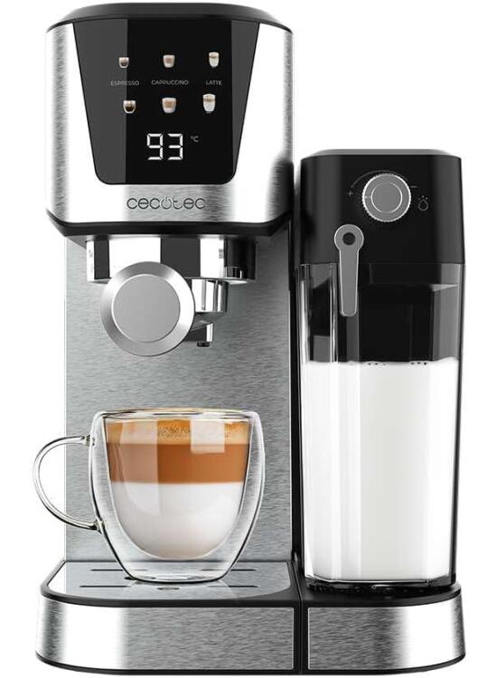 Cecotec Cafetera Semiautomática Power Espresso 20 Cream, 20 Bares, Calentamiento por Thermoblock, Apta para Café molido, Espresso, Cappuccino y Latte, Pantalla táctil, Depósito leche 700ml y Agua 1L