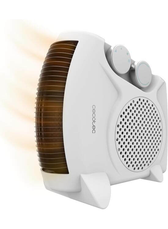 Cecotec Calefactor Eléctrico Bajo Consumo ReadyWarm 2000 Max Dual White. Termoventilador de 2000 W, Oscilación de 65º, 3 Modos, Termostato Regulable, Área de Cobertura 20 m2, Blanco