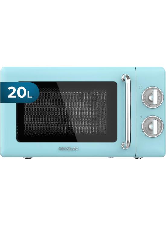 Cecotec Microondas Mecánico de 20 L Proclean 3010 Retro Blue. 700 W en 6 Niveles, Temporizador hasta 30 Minutos, Modo Descongelación, Diseño Vintage en Azul, Acabados en Acero